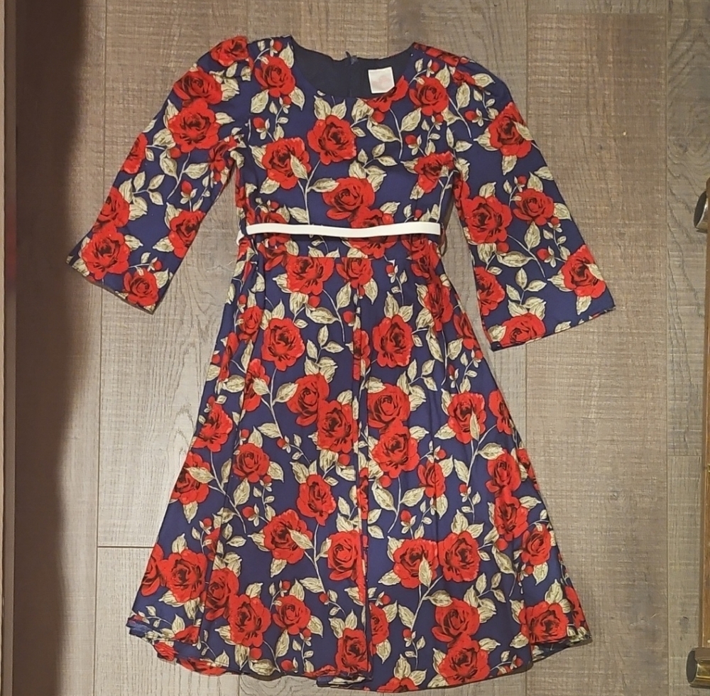 Floral Red and Blue Kids Dress